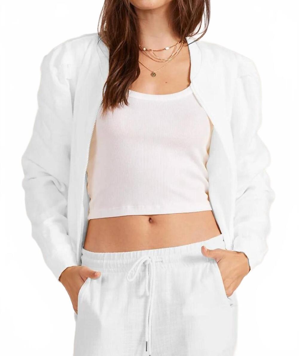 NEW BOBI puff sleeve bomber jacket in white